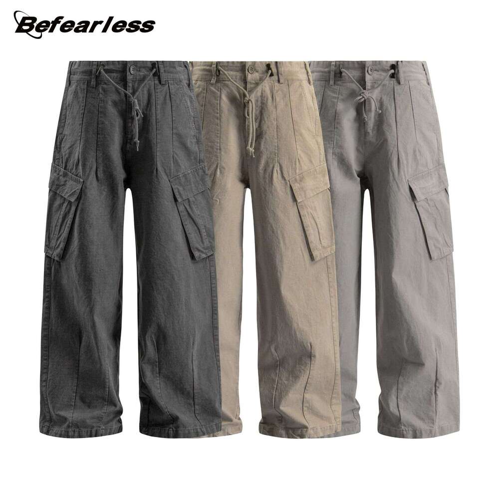 American Style Washed Vintage Work Unisex Trendy Loose Straight Wide Leg Casual Pants B5
