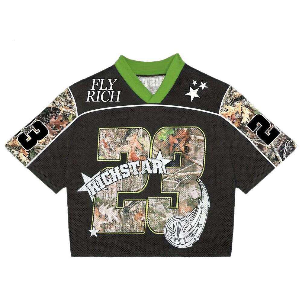 Y2K Jersey Hot Girl Street Loose V-Neck Short Sleeve T-Shirt Printed Top