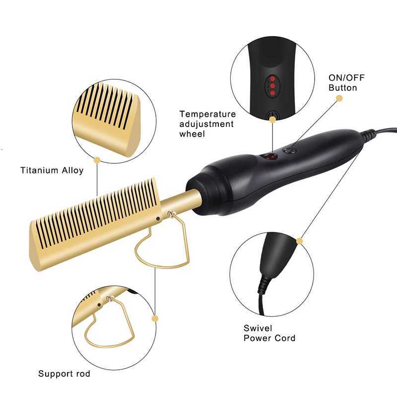 Electric Hot Comb Dual Voltage Copper Heater Hair Curler Copper Comb for Straightening and Curling Hair Care W250814