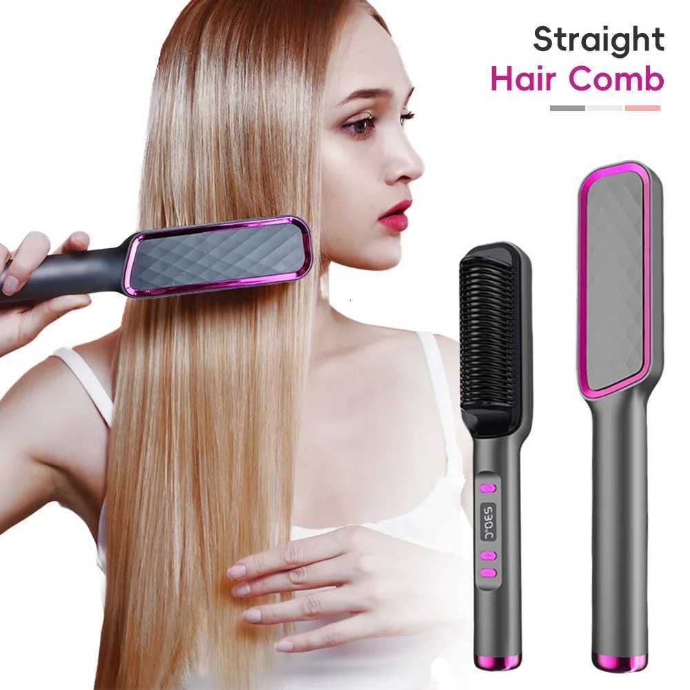 2-in-1 Negative Ion Hair Straightener Brush EU/US/UK/AU Plug Anti-Damage Ionic Hair Styler Fast Heating Frizz Control Portable W250814