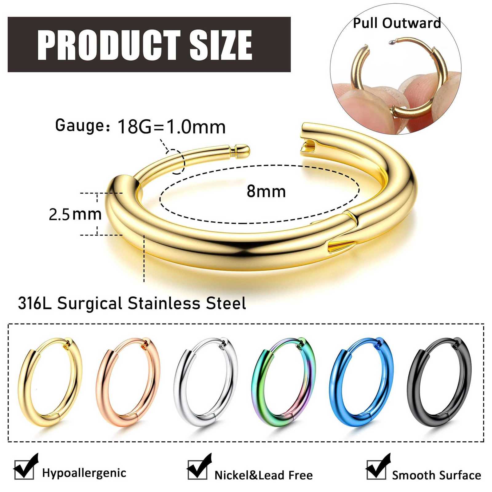 2-6pcs/lot Stainless Steel Simple Metal Circle Small Hoop Earrings For Women Girls Piercing Jewelry Geometric Round Helix Ear XJ250814