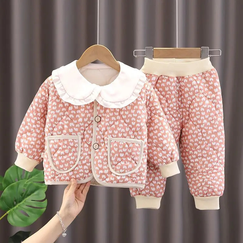 Babys Set Winter Cotton Suits for Girls Cotton-padded Jacketstrousers for Autumn Winter Infants Children Thickened Loungewear 250813