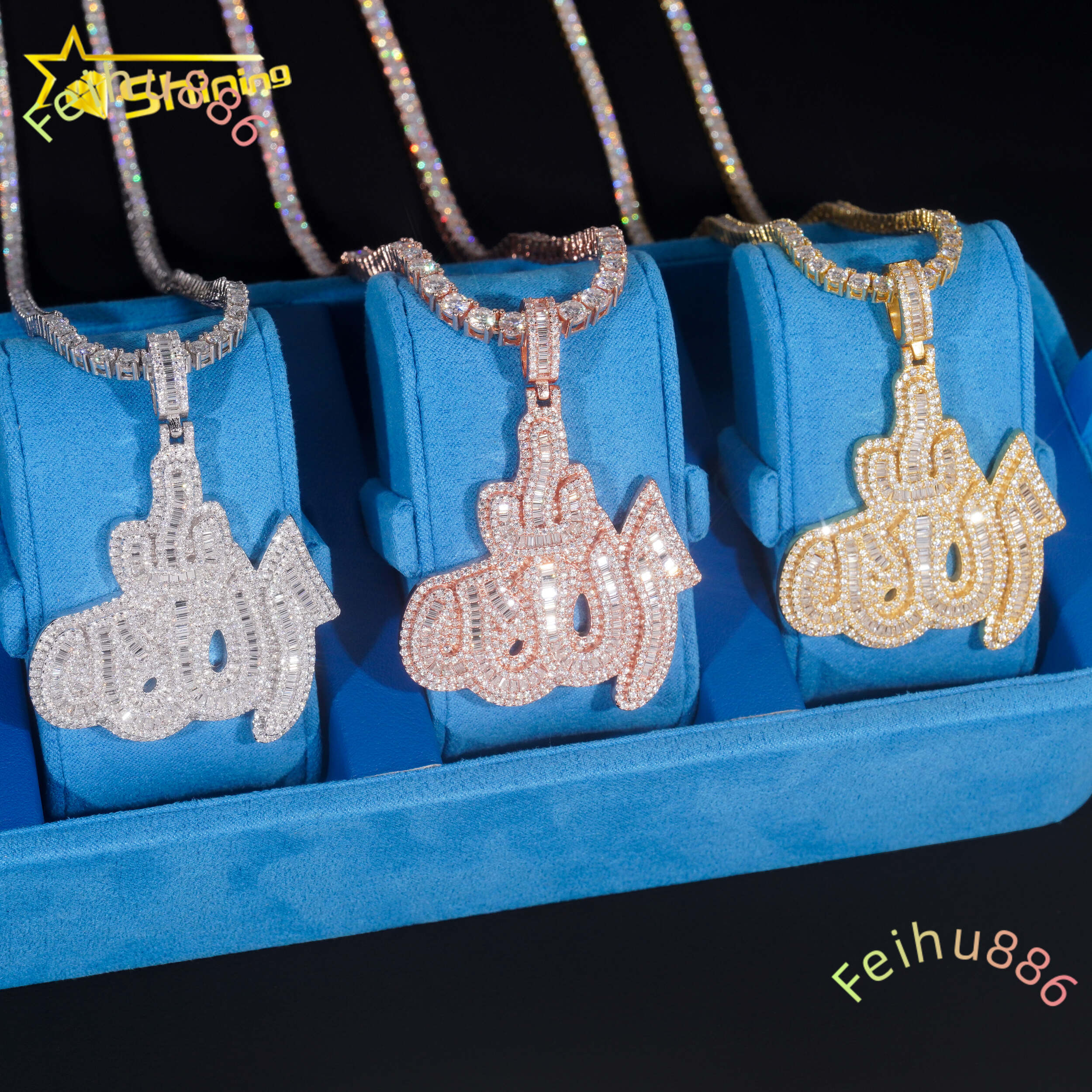 Ready to Ship Baguette Moissanite Allah Pendant 925 Sterling Silver GRA Moissanite Pass Diamond Tester Iced Out Diamond Jewelry