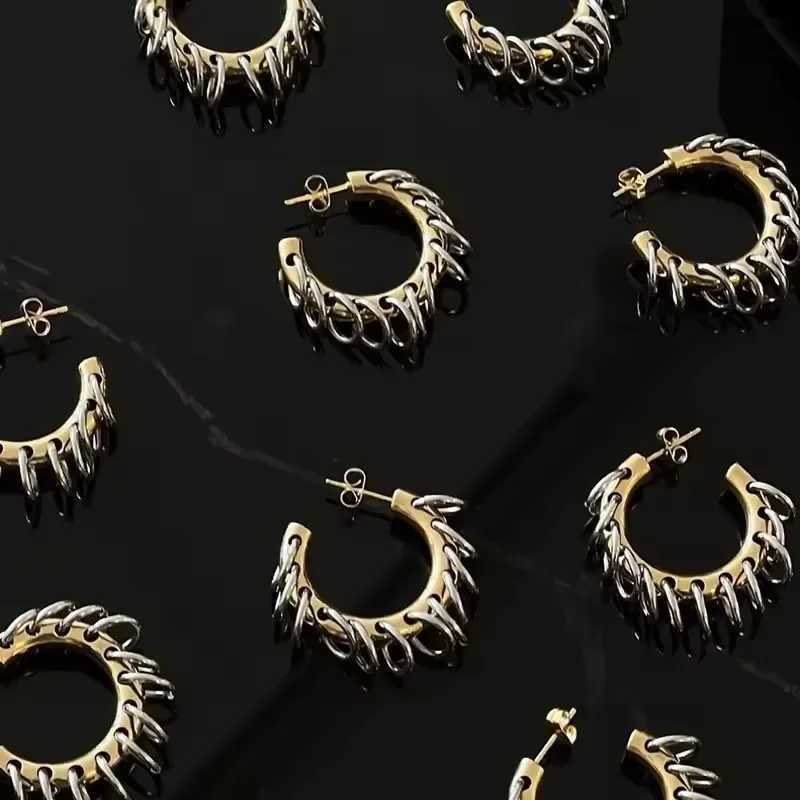 New Chain Tassel Hoop Earrings Stainless Steel Hoop Earrings for Women Punk Cool Double Tones Stainless Steel Jewelry Accessories XJ250814