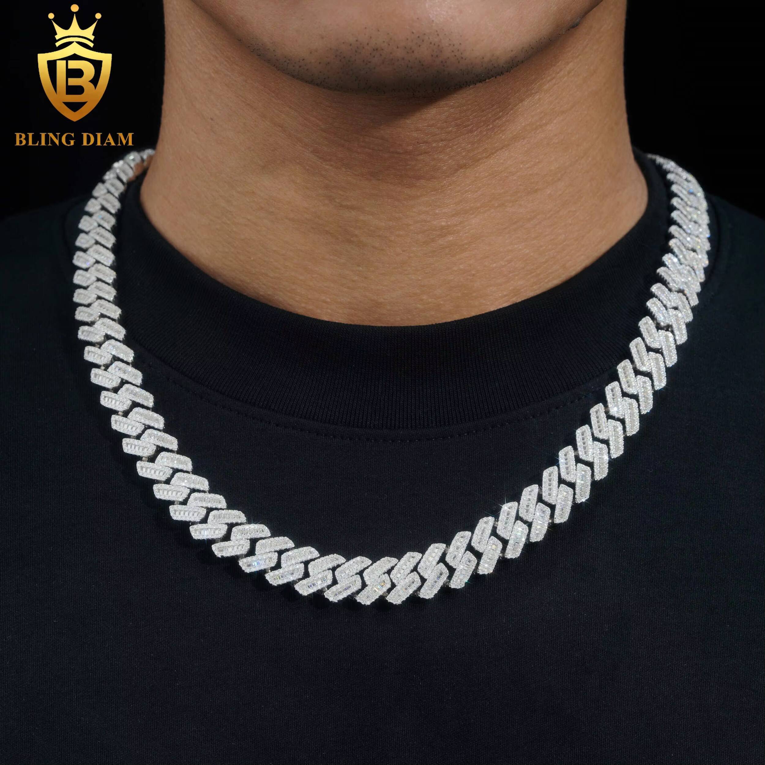 12mm New Fashion Miami Hip Hop Necklace Sterling Sier Moissanite Cuban Link Chain Iced Out Dia