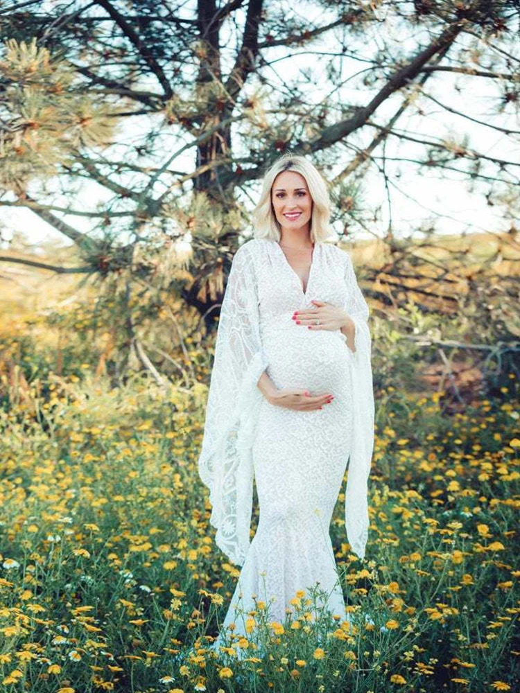 Maternitys Sexy Maternity Pography Props Dresses Gown for Po Shoots White Women Pregnancy Dress 250813