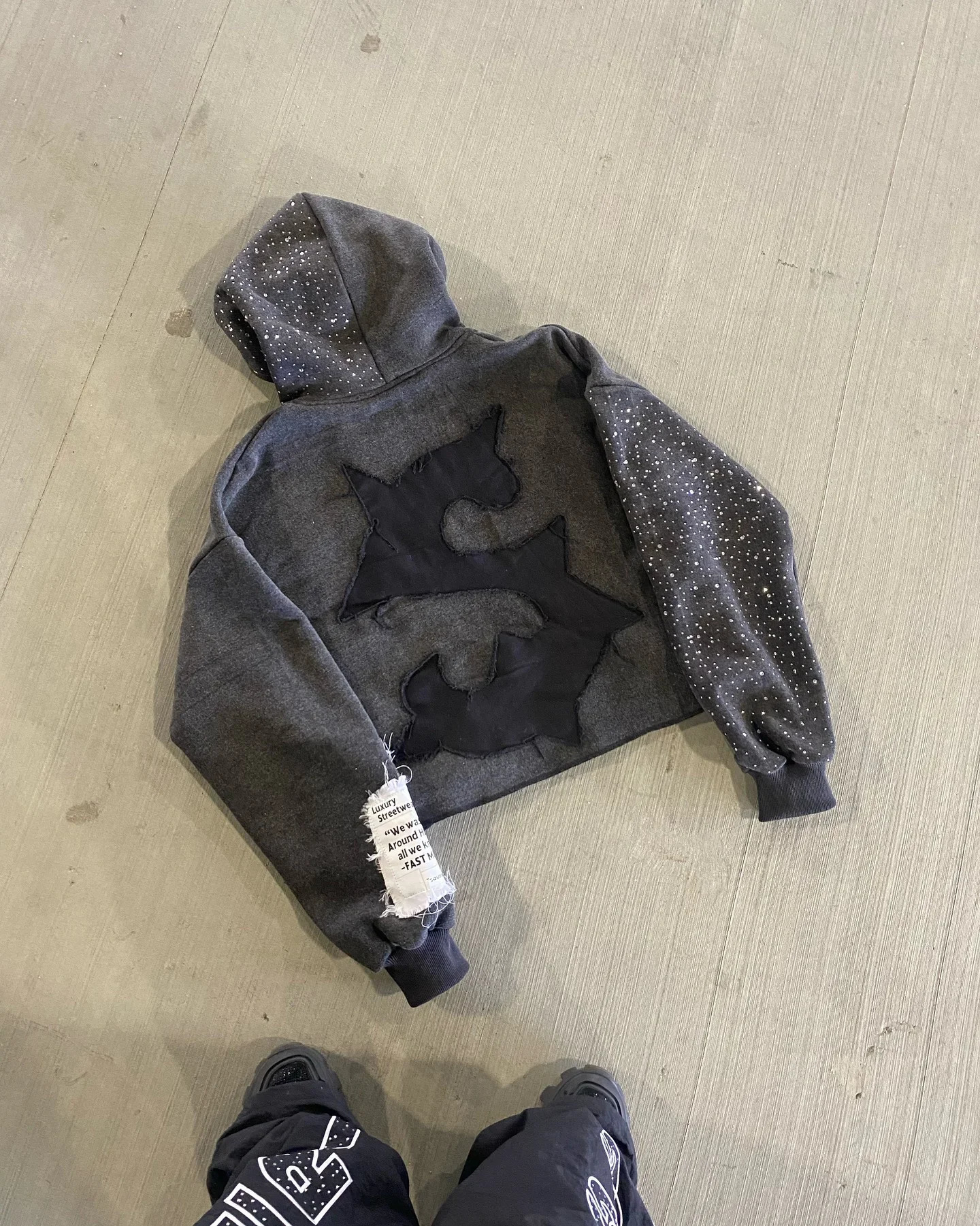 American Vintage Letter Patchwork Gothic Zipper Hoodie Black Loose Klein Stone Embroidery Hoodies Punk Grunge Coat Men Clothing 250813