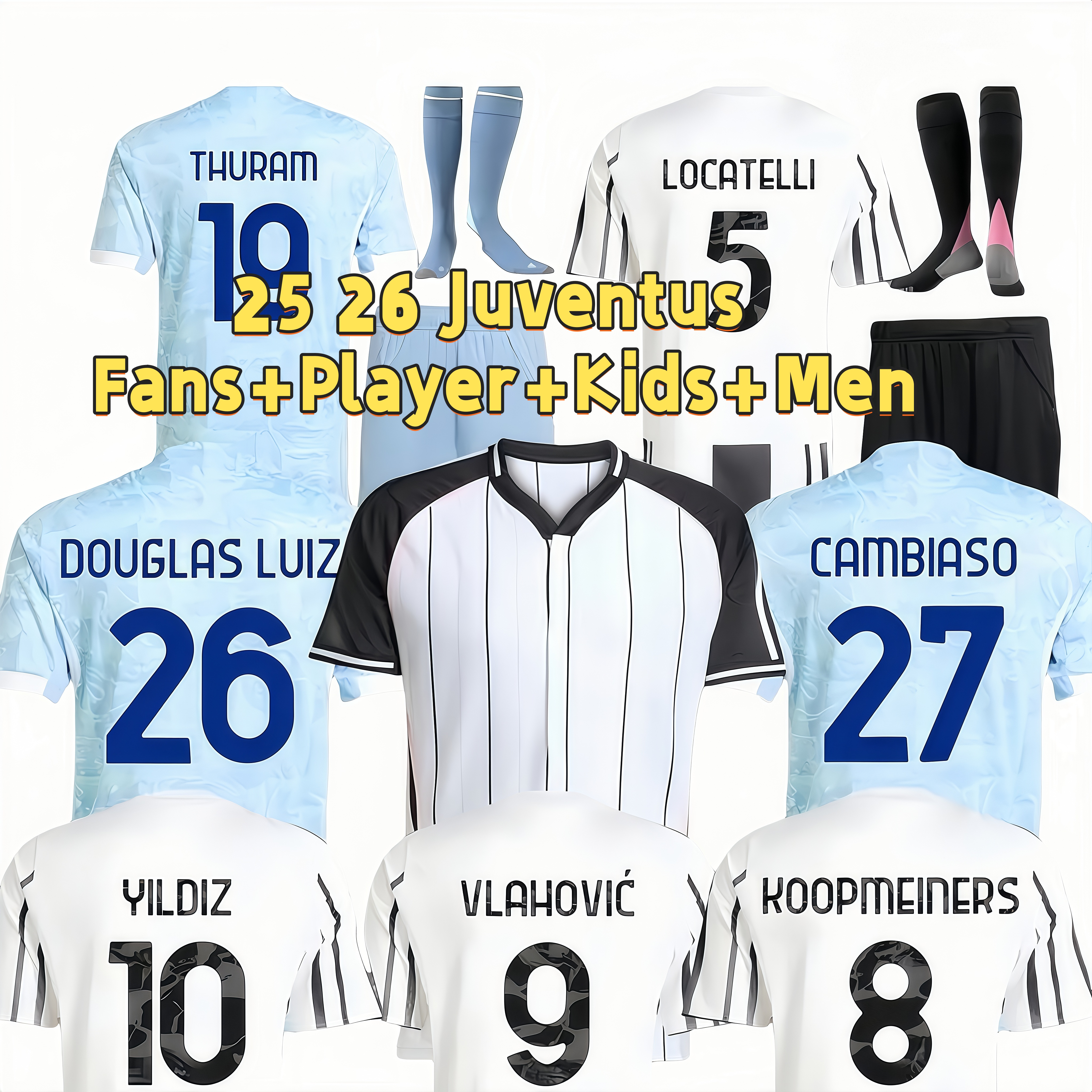 25 26 juven Soccer jerseys Thuram Yildiz MCKENNIE BREMER DOUglas Luiz Maglia Kalulu Gatti football shirts Juve ntusfans player Kits Mens juven Kids