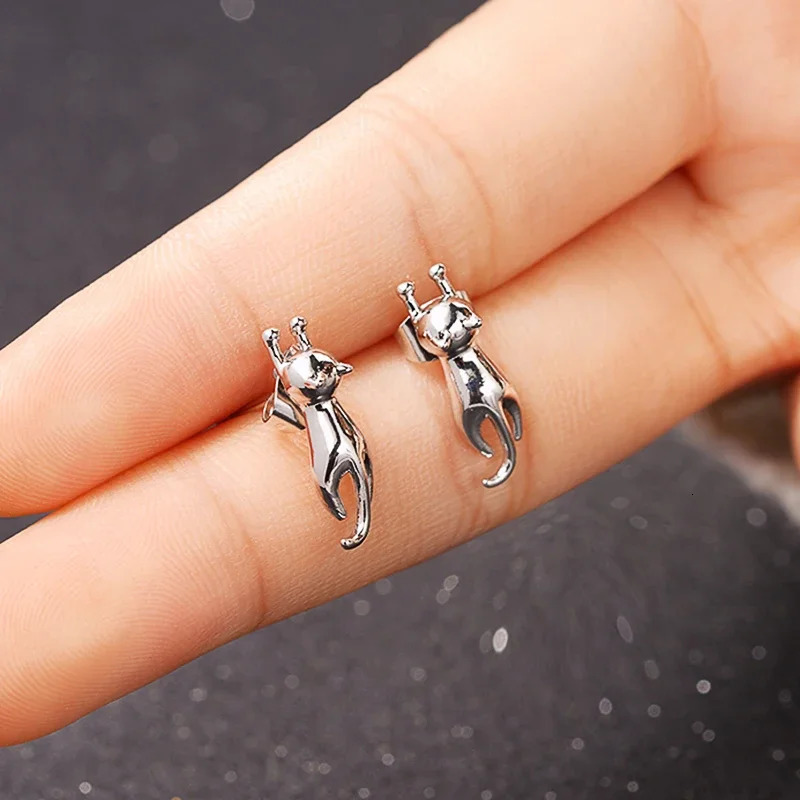 CAOSHI Silver Color Cat Stud Earrings Dainty Animal Pet Earrings for Women Piercing Girls Accessories Fancy Gift Fashion Jewelry 250812