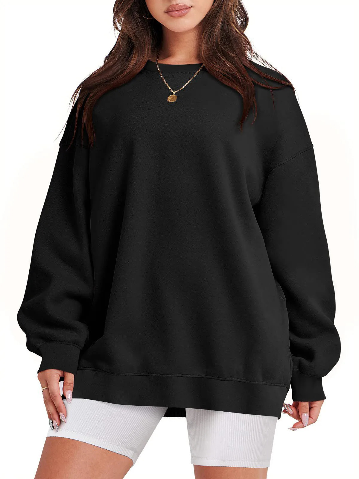 Cross Border European and American womens Oversized Loose Fitting Sweatshirt Long Sleeved Round Neck Pullover Top 250813