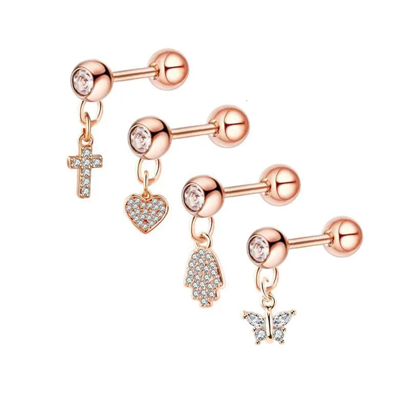 1PCS Cross Ear Tragus Piercing Earring Stud Barbell Crystal Cartilage Stud Earring Helix Piercing Daith Jewelry Rook Conch Stud 250812