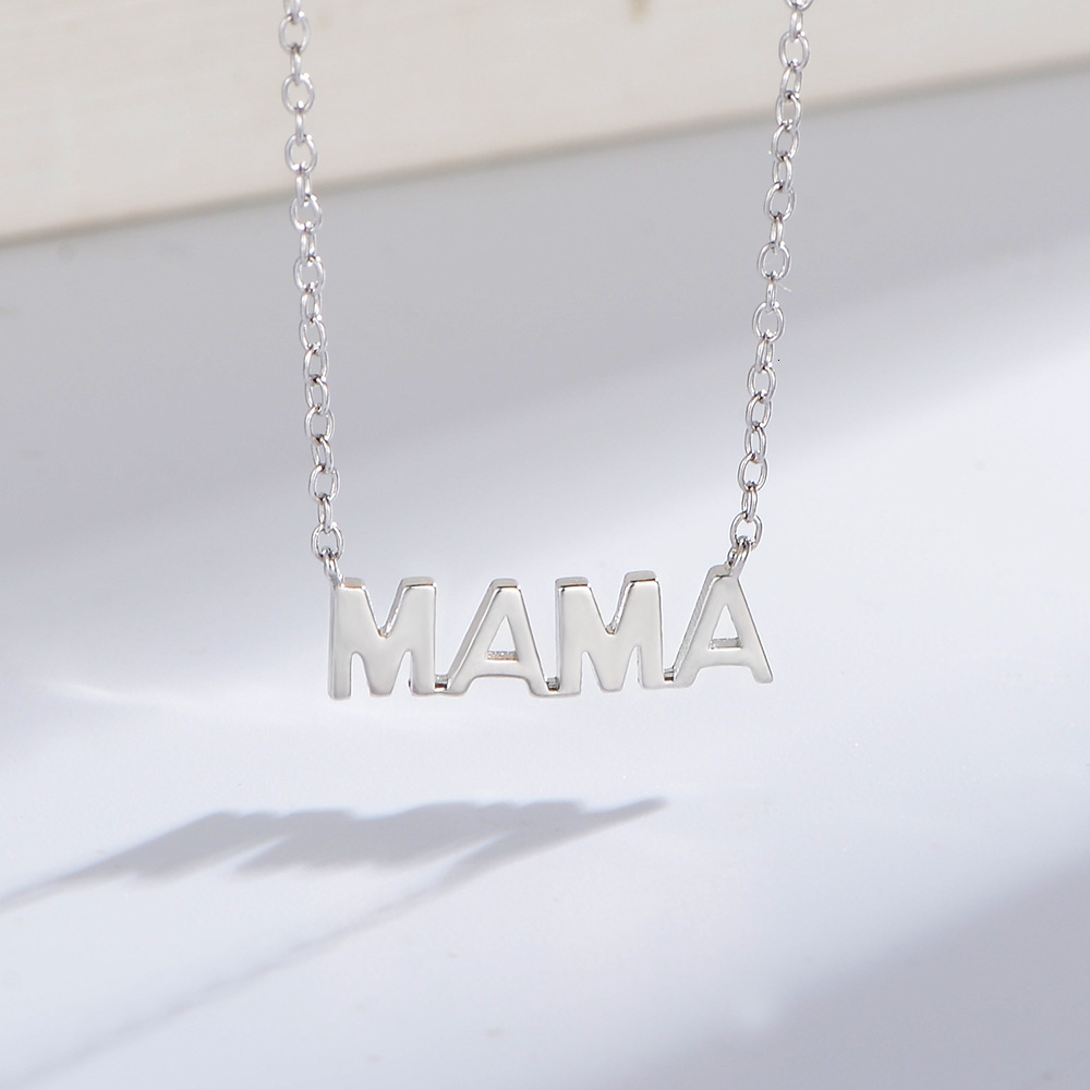 S Pure Sier Electroplated 14K Smooth Mama Letter Pendant Mother's Day Necklace for Women Ins Style Simple Collarbone Chain Jewelry for Women