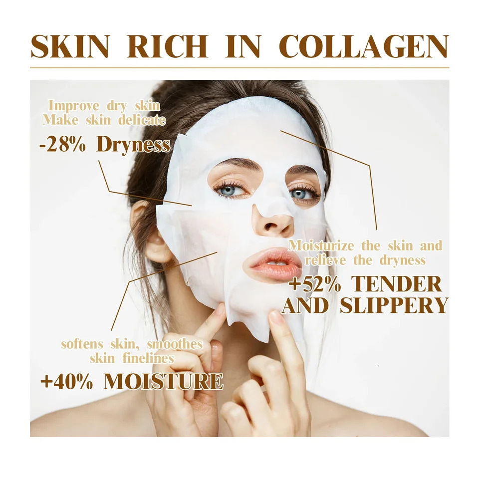 10PCS Collagen Anti Wrinkle Facial Mask Anti Aging Fade Fine Lines Firm Skin Moisturizing Brightening SkinCare Korean Cosmetics 250807