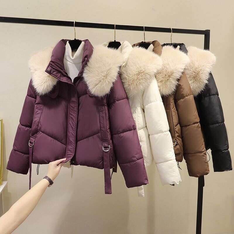 New Fashionable Loose Thick Cotton Jacket with Western Style, Large Hairy Collar, Down Cotton Jacket, Small and Thin Women's Cotton Jacket