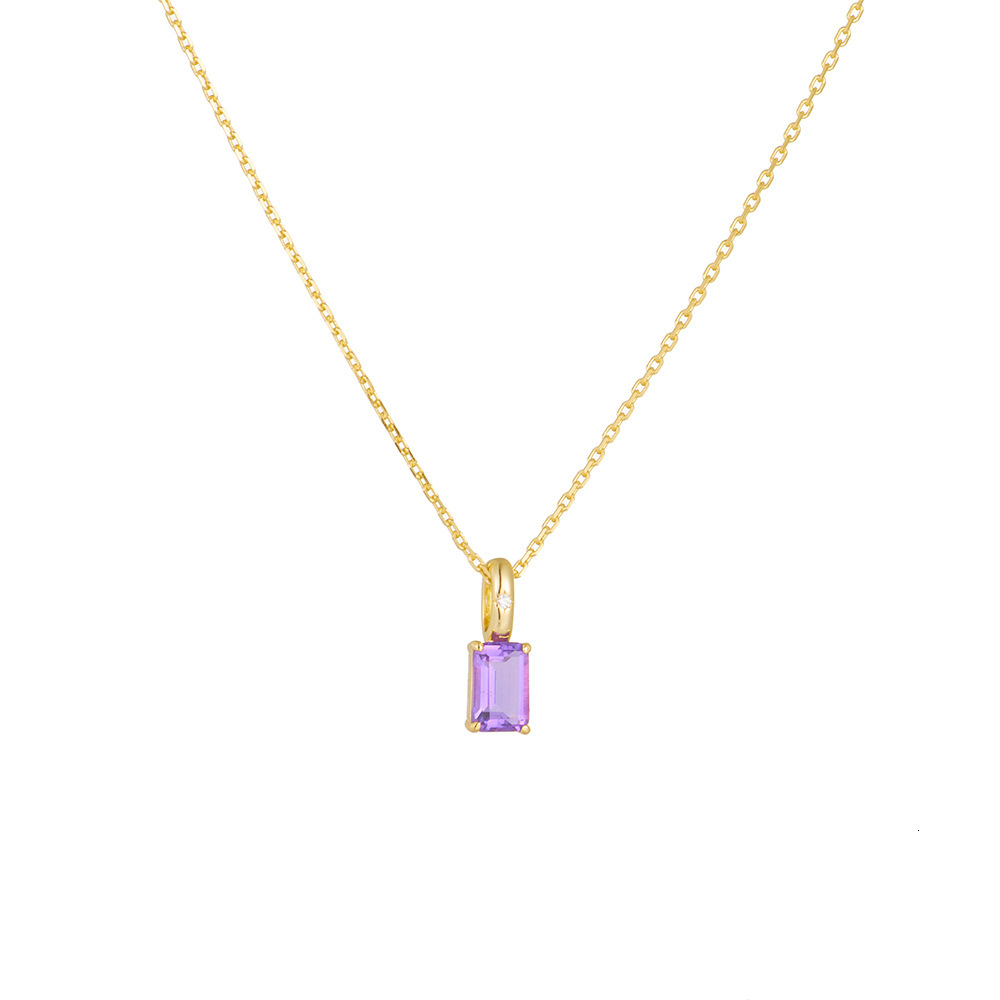 S Pure Sier Natural Amethyst Peridot Pendant Necklace for Women Ins Niche Light Gemstone Clavicle Chain Jewelry for Women