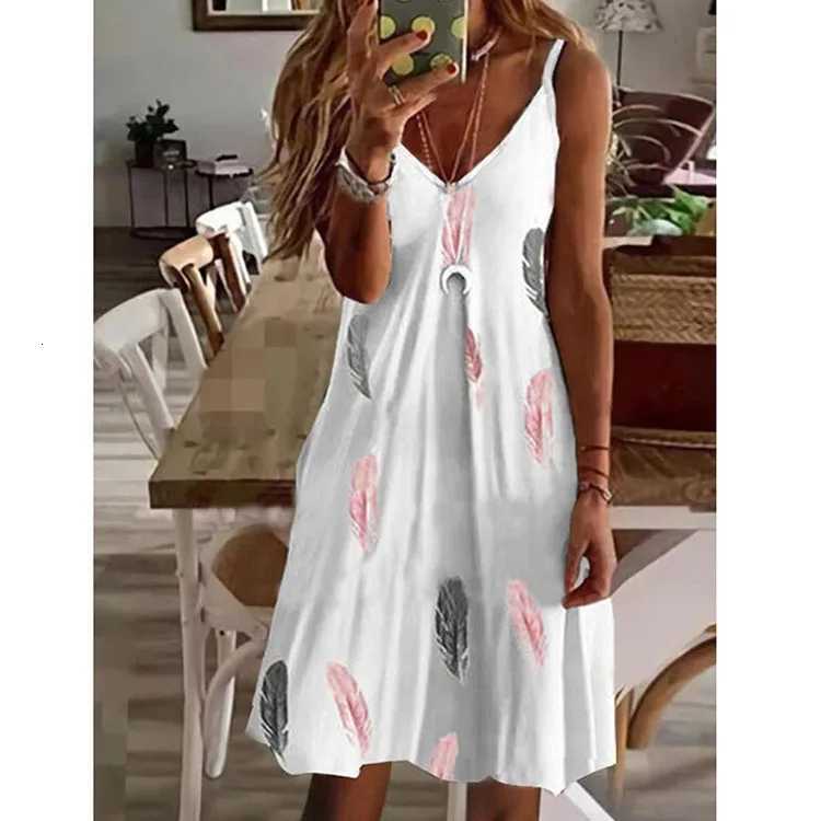 2022 Summer Womens Dress Europe New Womens Sexy V-neck Loose Printed Strap Dresses Casual Outfits ZC325 XJ250814