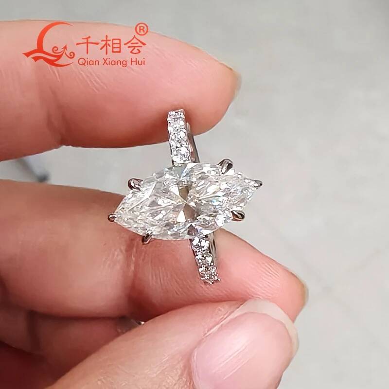 3ct 7x14mm Marquise Shape D VVS White Melee Moissanite Half Eternity Band S925 Sterling Silver Ring Engagement Jewelry Ladies