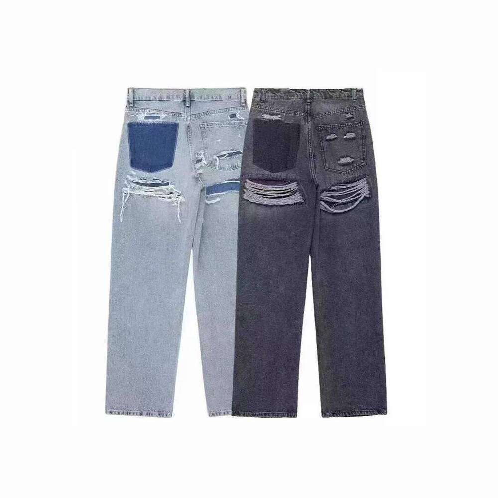 Japan South Korea Casual Straight Leg Jeans, Women Four Seasons New Fashion Loose and Comfortable Washed Edge Grinding Jeans