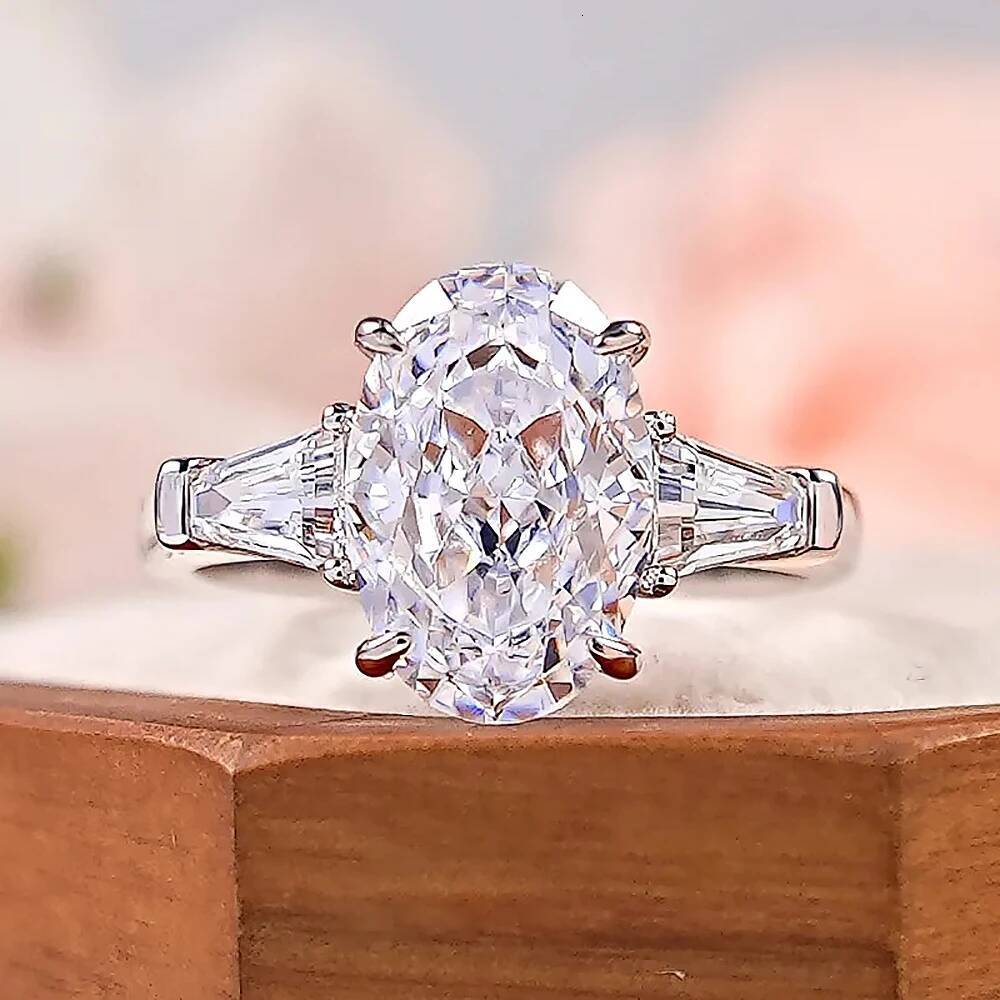 3/4/10Carat Oval Tapered Cut Moissanite Diamond Engagement Rings with Certificates S925 Silver 3-Stone Wedding Ring for Women