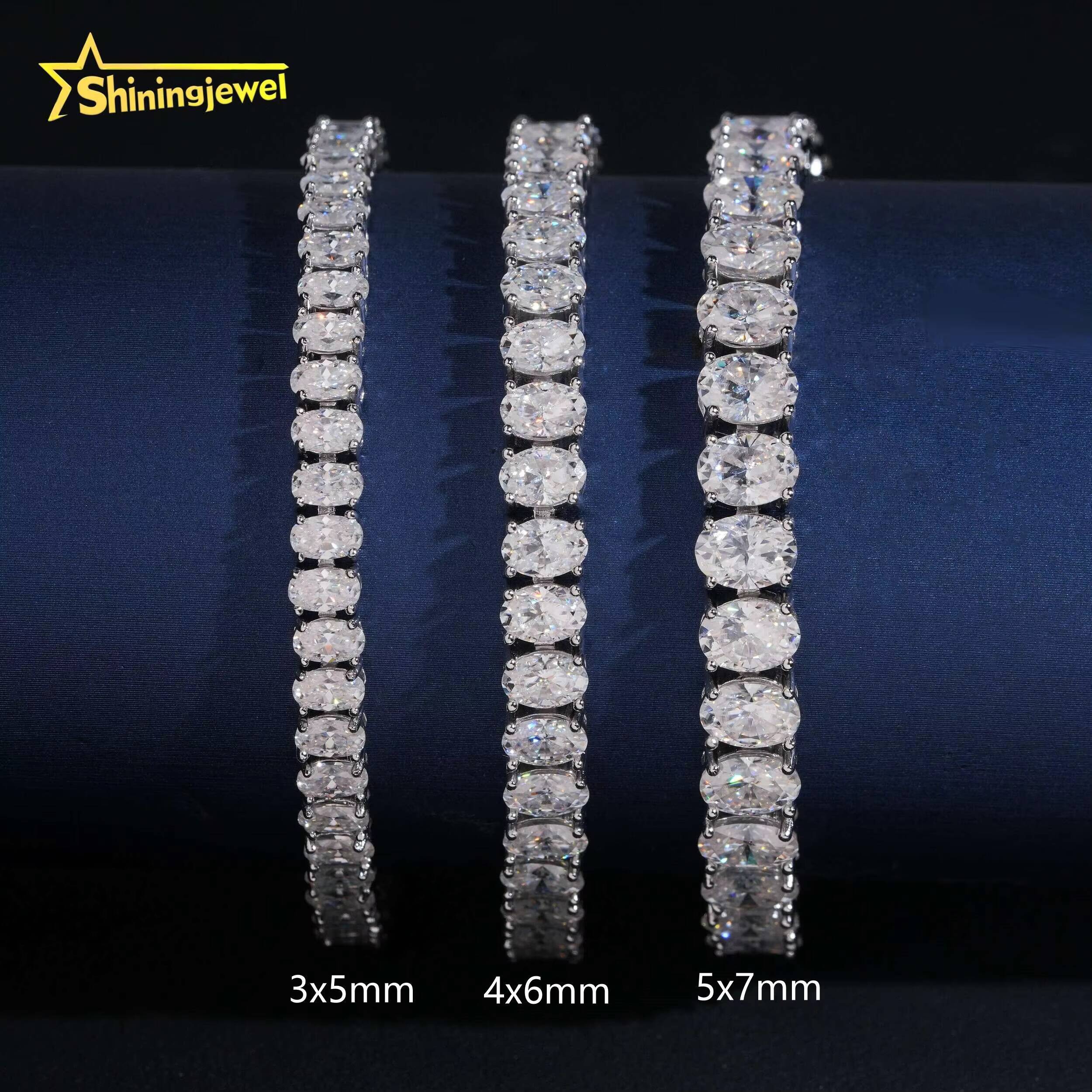 3 Sizes Iced Out Hip Hop Trendy Jewelry Oval Cut Tennis Chain Bracelet Sier VVS Moissanite Dia Necklace