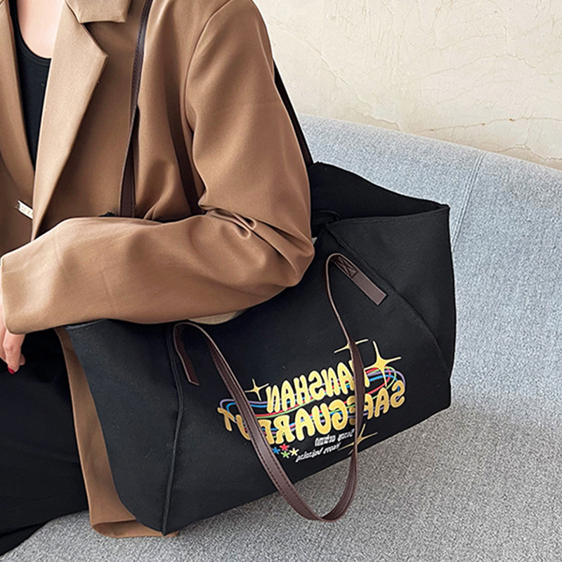 Autumn Tote Large Capacity Fashion Letter Shoulder Ins Trendy Versatile Personality Canvas Bag for Women