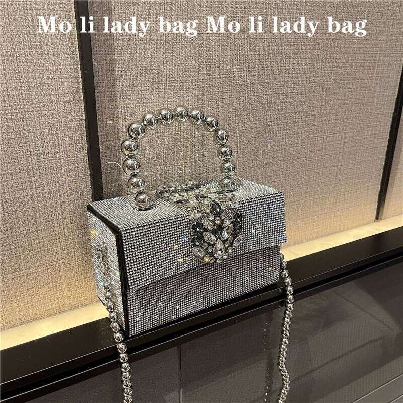 2024 New Shiny Fairy Gold Dia Handbag Evening Rhinestone Small Square Banquet Crossbody Women's Bag