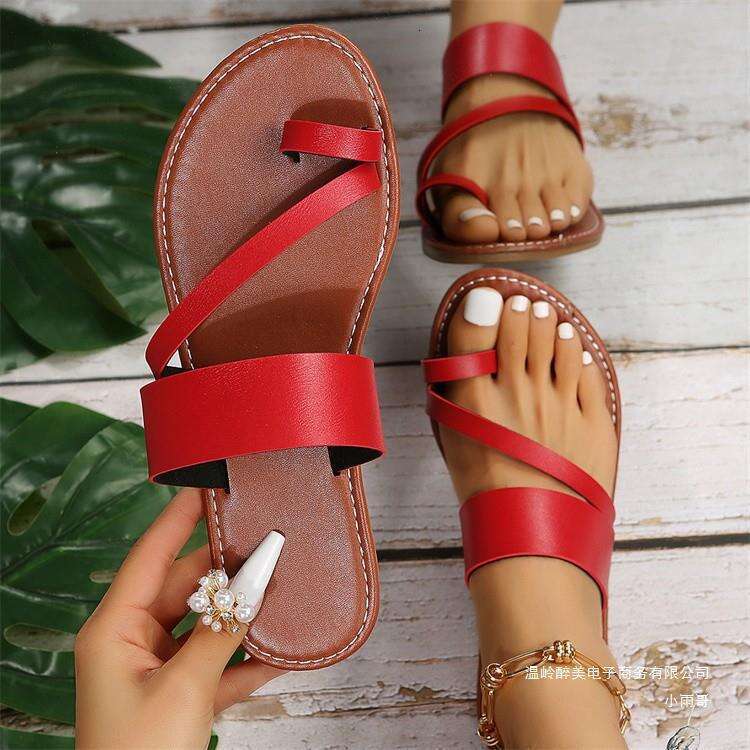 Toe Flat Ring Sandals for Women, Solid Color, Round Toe, Outdoor Wear, Designer shoe Plus Size, Beach Slippers ,