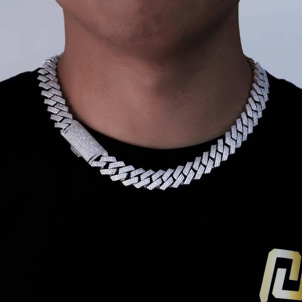 NUOYA 16MM Hight Quality Iced Out 3 Row Diamond Cuban Link Chain White Gold Plated Bling CZ Stone Cuban Chain Necklace for Women