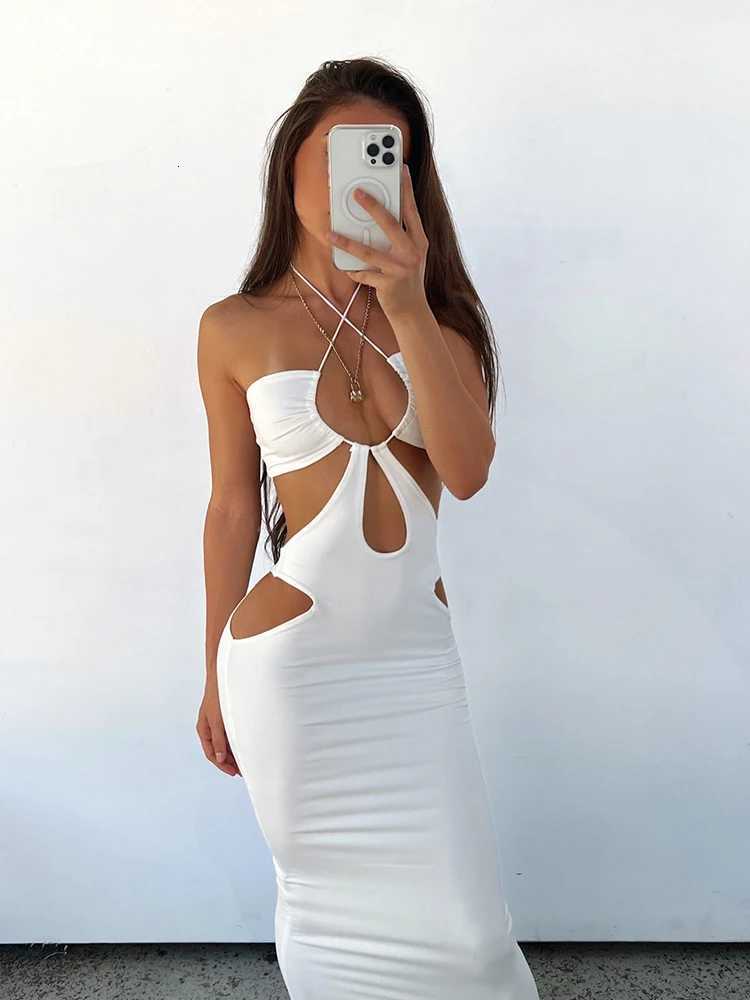 Summer Sleeveless Sexy Women Hollow Out Dress Black Bodycon Halter Neck Party Fashion Hollow Out Event Night Dress for Women XJ250814