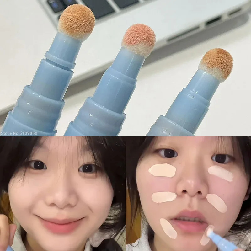 Soft Plush Head Concealer Pen Detail Covering Dark Circles Even Skin Tone Oil Control Foundation Face Holding Makeup 250813