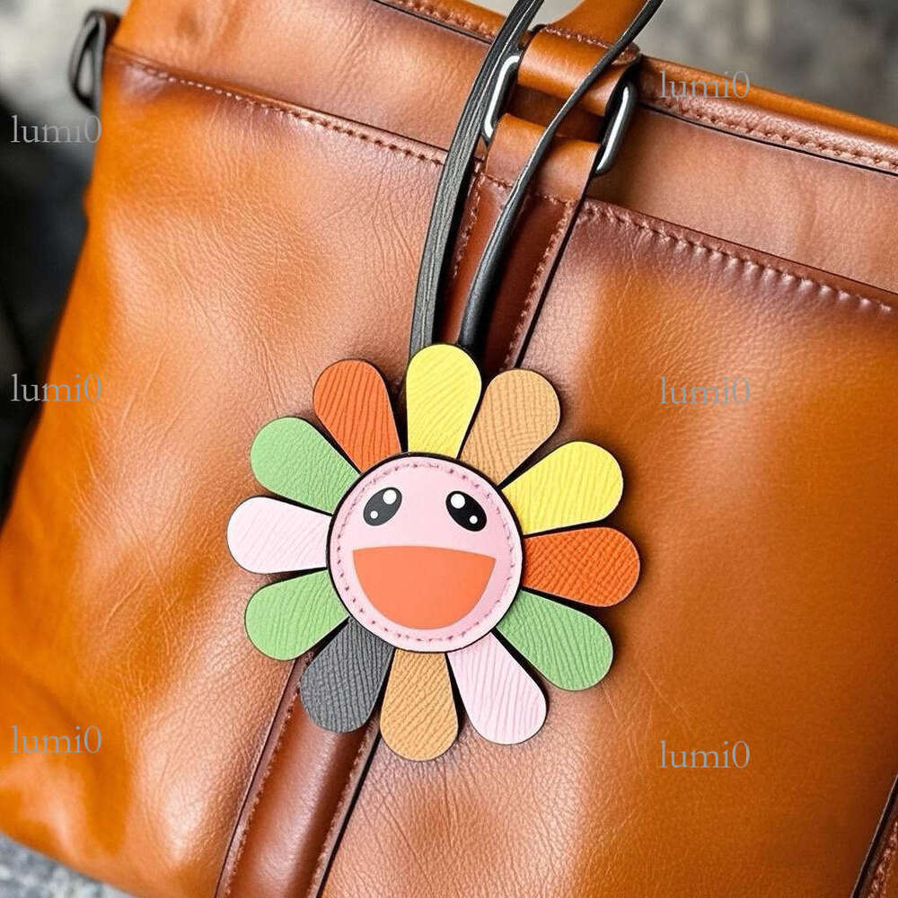 New Rainbow Smiley Sunflower Leather Bag Pendant Cute Colorful Flower Car Interior Hanging Decoration