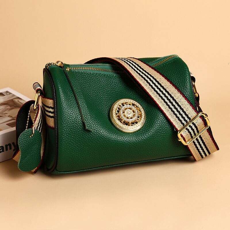 Real Women's New Simple And Fashionable Wide Strap Single Shoulder Crossbody Top Layer Cowhide Leather Bag