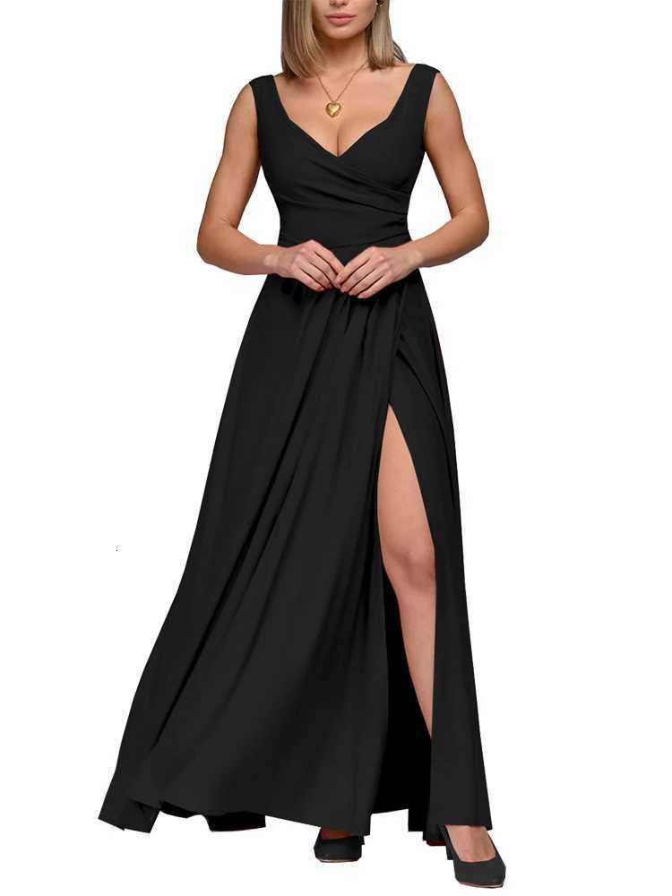 2024 Spring Summer Dress Women Sexy Deep V Neck Sleeveless Slit Maxi Dresses Fashion Ele Solid High Waist Party Dress XJ250814