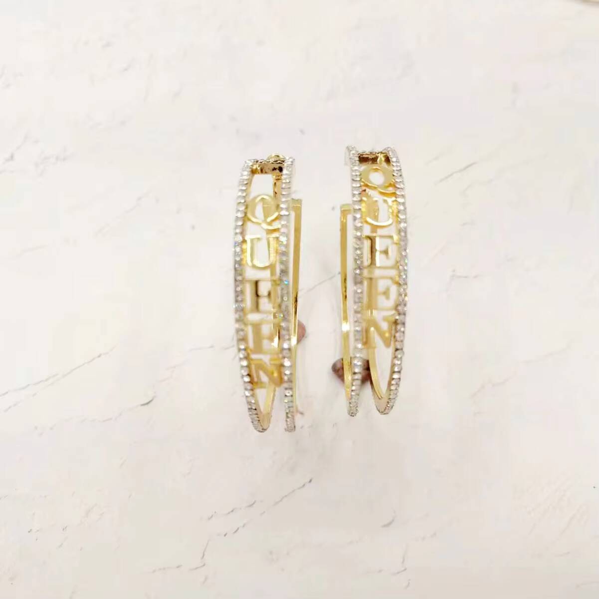 Production of Zinc Alloy Letter Queen Large Exaggerated Women's Earrings Cross-border Circle