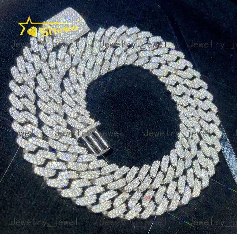 Stock Drop Shipping Silver 925 Men Fashion White Gold Solid Heavy Thick 13MM Iced Out Diamond Moissanite Cuban Chain