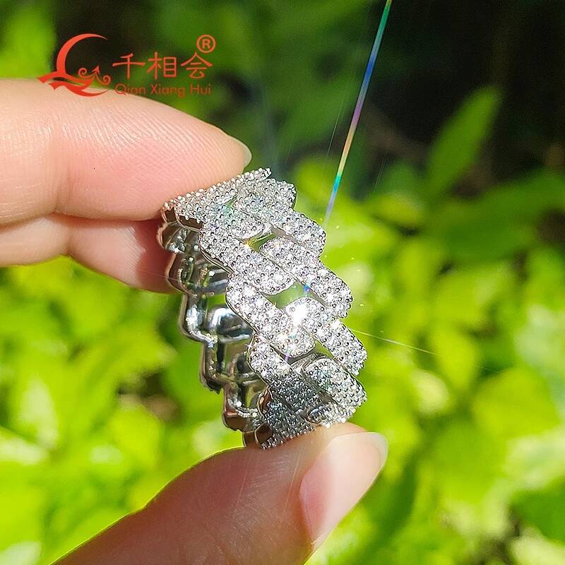 Sterling 925 Silver Hip Hop D VVS Moissanite Ring 11.8mm Two Rows round Diamonds Engagement Wedding Jewelry for Men And Women