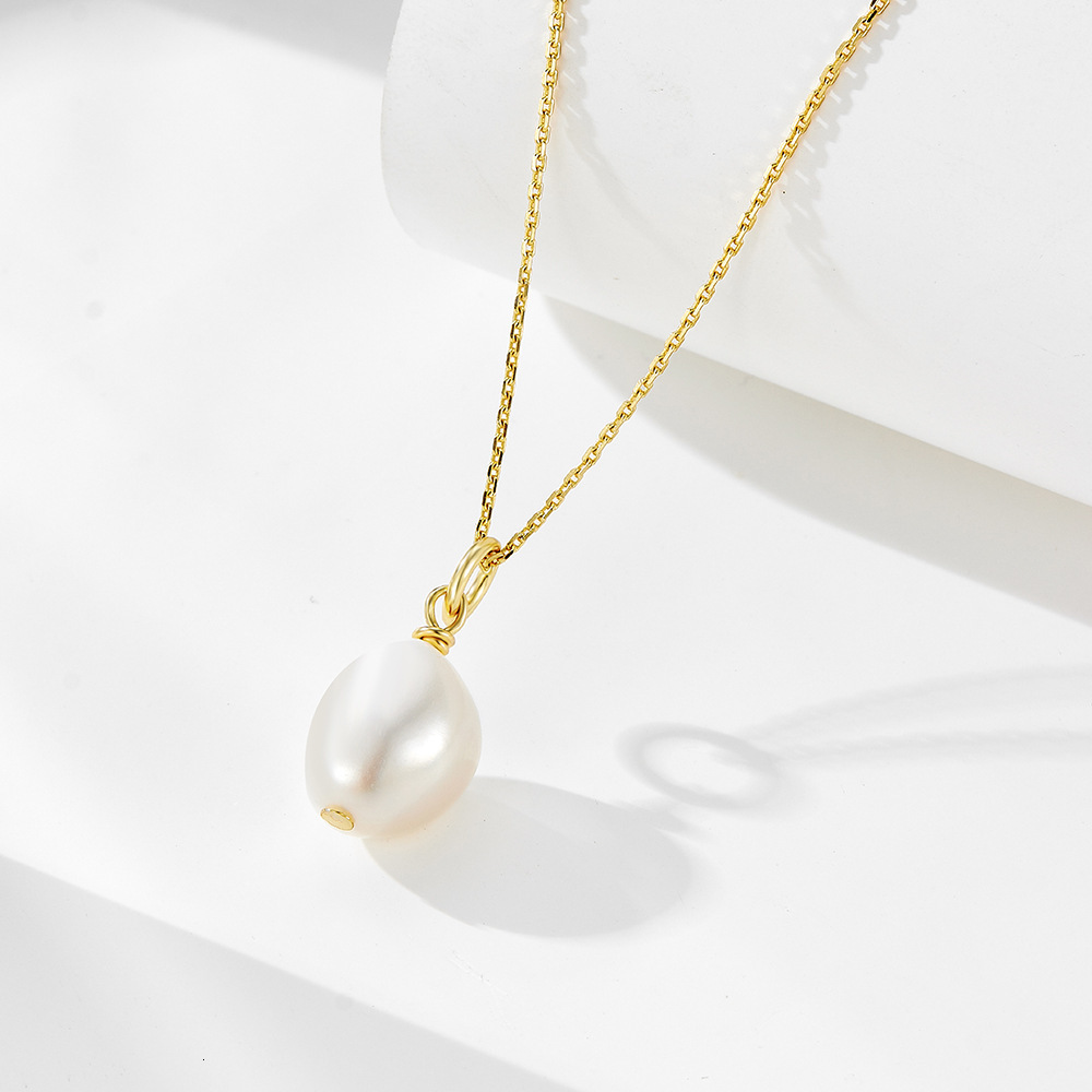 S Pure Sier Natural Freshwater Necklace for Women, Baroque Irregular Pearl Pendant Clavicle Chain