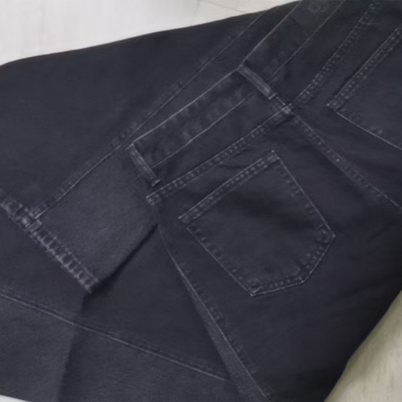 High-Quality Black Non-Elastic Wide-Leg Floor-Length Jeans