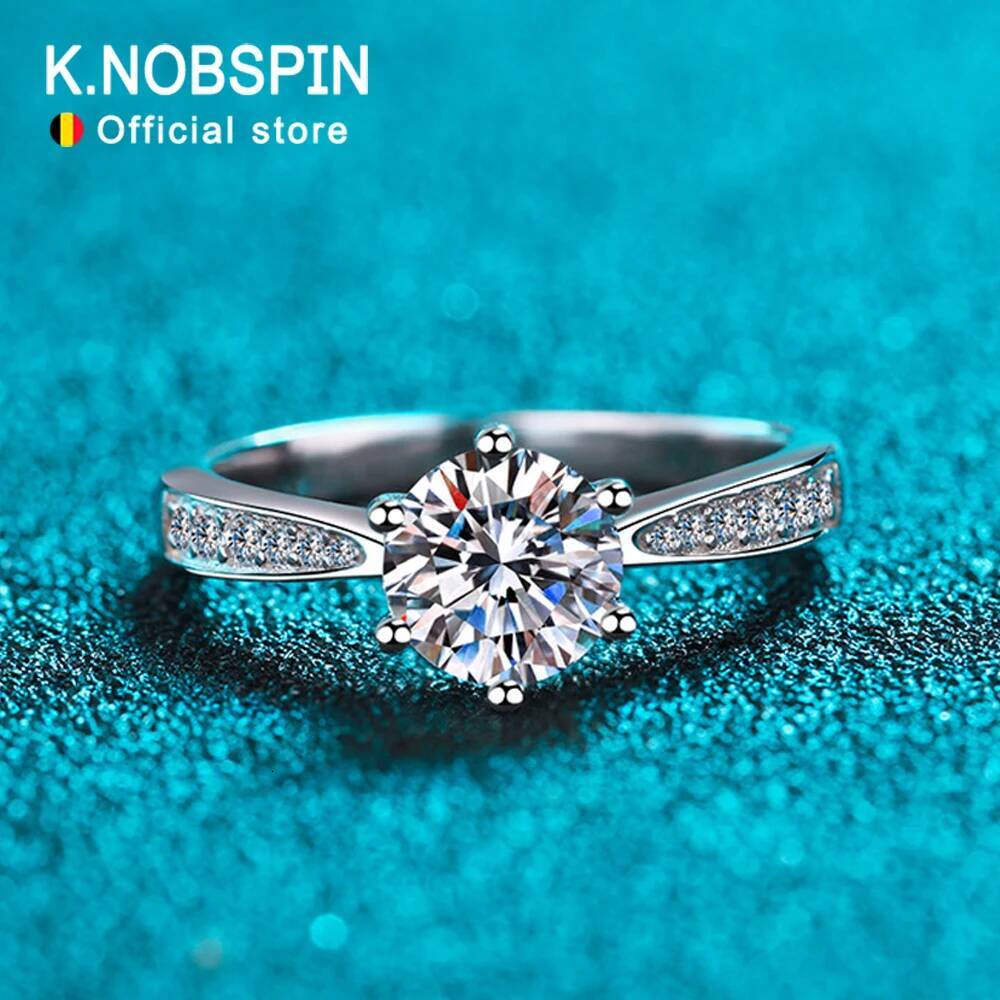 KNOBSPIN D VVS1 Moissanite Rings for Woman Engagement Wedding Jewely with GRA 925 Sterling Sliver Plated White Gold Diamond Ring
