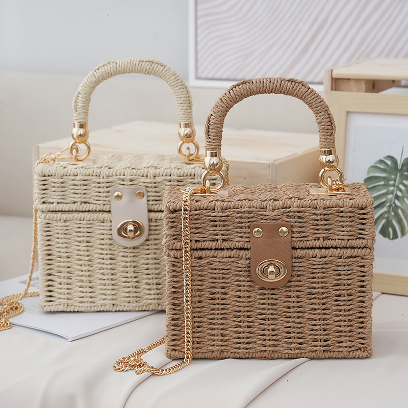 Luxury Brand Designer Bag Ins Style Small Square Bag New Straw Bag Single Shoulder Crossbody Handbag For Women Beach Photo Props Wedding Gift