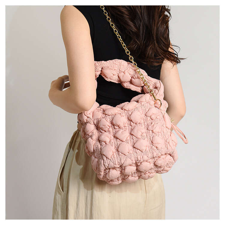 Korean New Cloud Women's 2023 Casual Shoulder Fashion Bubble Pleated Down Jacket Underarm Bag