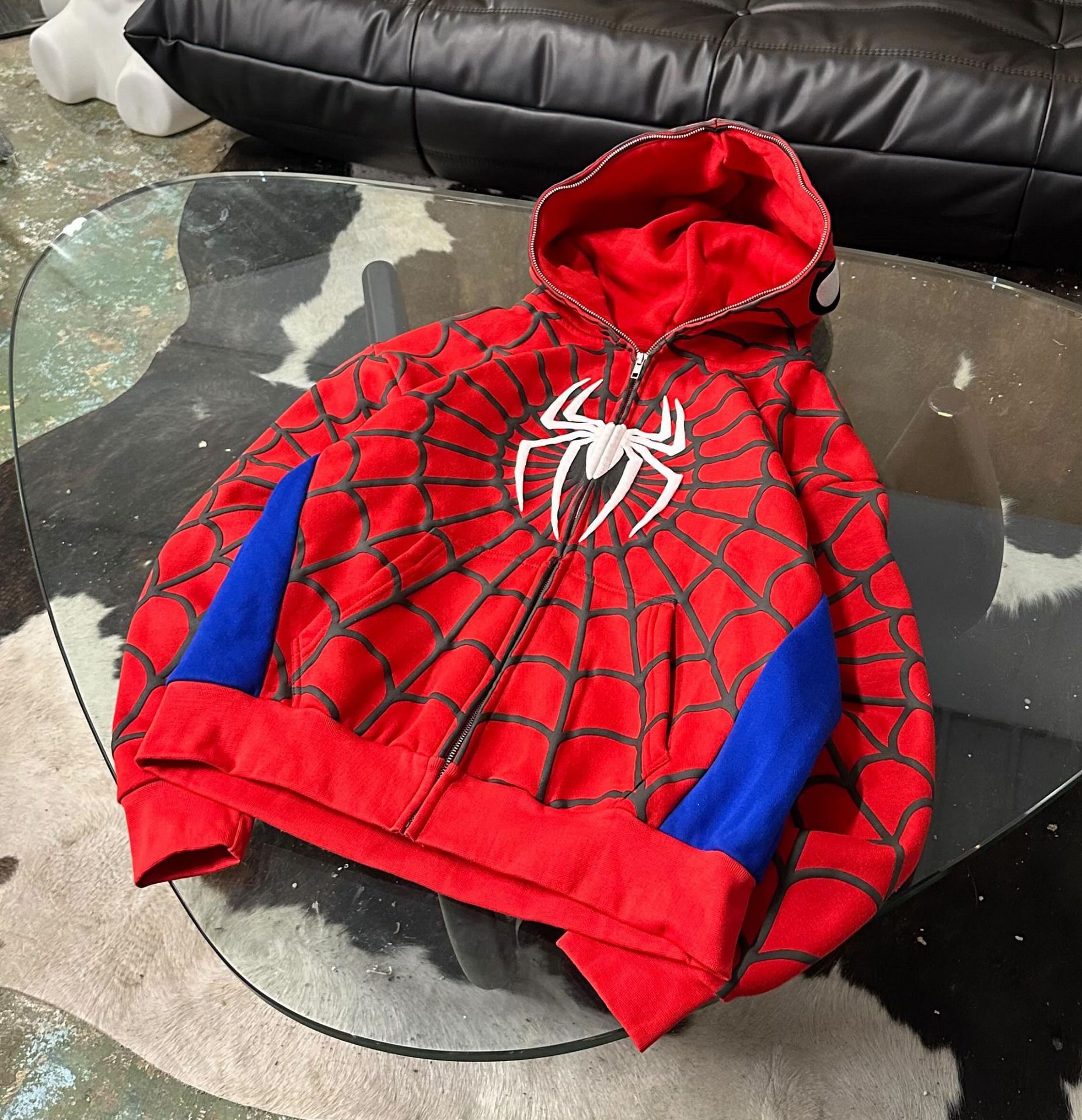 Men's Hoodie Y2k clothing Spider web Red hoodie sweatshirt zipper warm Harajuku punk grunge Women Hip hop sweatshirt Hoodie