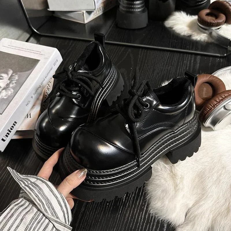 2025 Spring Women JK Mary Jane Shoes Fashion Lace Up Shoes Vintage Platform Elegant Thick Heel Shoes 250814