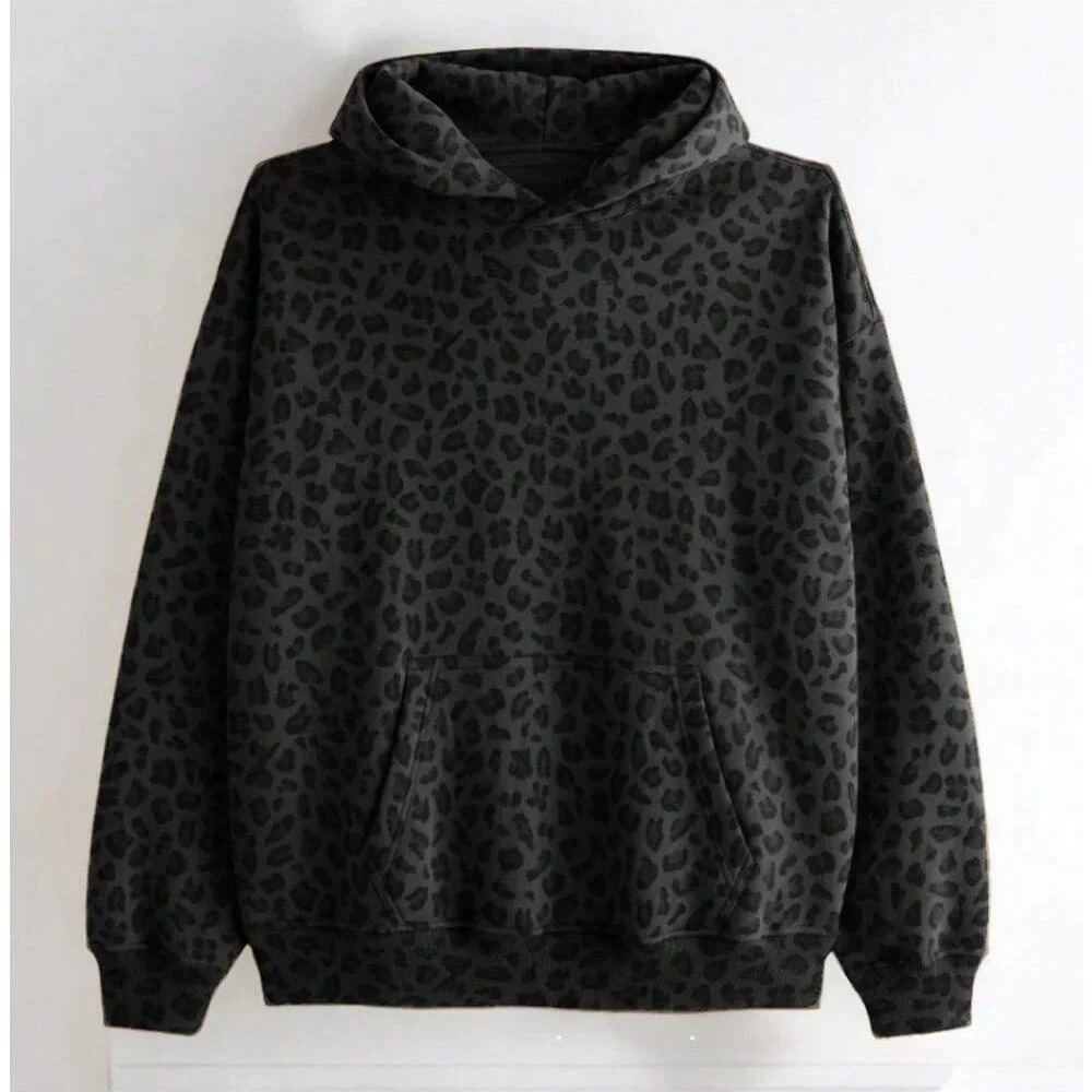 Trendy Leopard Print Hooded Sweatshirt American Retro Loose High Street Top Mens Womens Long Sleeved Versatile Pullover 250813