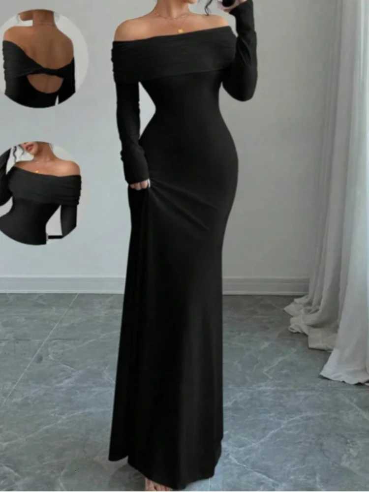 2025 European and American Cross-border Spring/Summer New French Fashion One Piece Collar Slim Fit High Waist Sexy Banquet Dress XJ250814