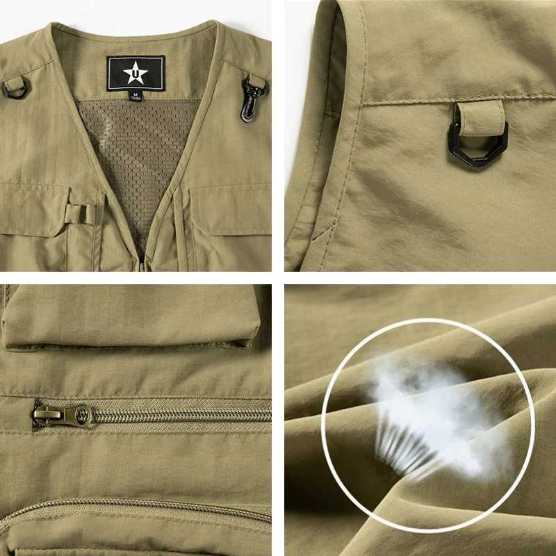 Spring New Men Outdoor Casual Vest Men Solid Breathable Multi-pocket Photography Fishing Vest High Quality Vest Man M-6XL Y250814