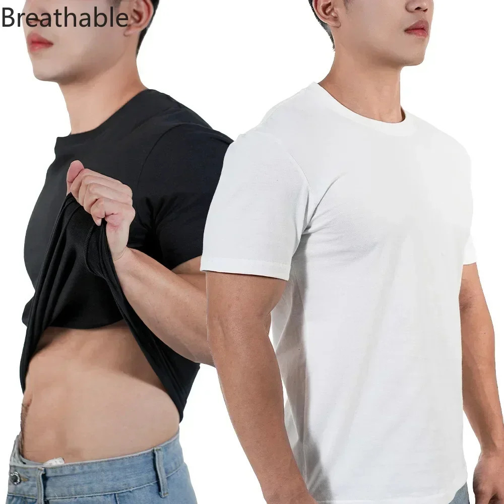 Men T shirts Polyester Thin Short-sleeve Tee Fitness Muscle Joggers Bodybuilding Quick Dry tshirt Male Gym Clothes Oversize tops 250813