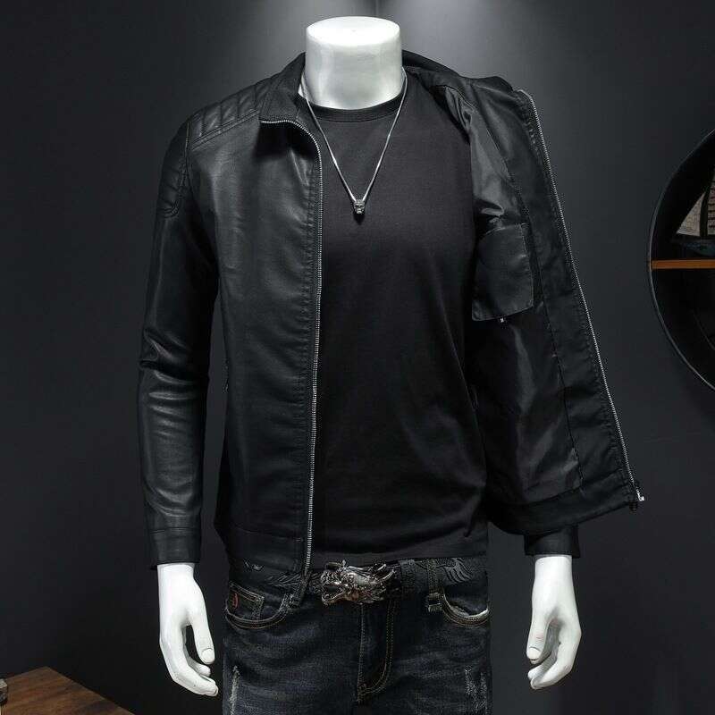 Clothing Stand Collar Men's Trendy New Leather Jacket Slim Fit Of Handsome Spring And Autumn Menswear