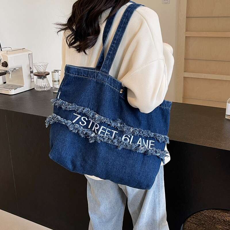 Fashion Frayed Bags Designer Women Letter Denim for Women 2025 New Large Capacity Shoulder Bag Trendy Versatile Handbag