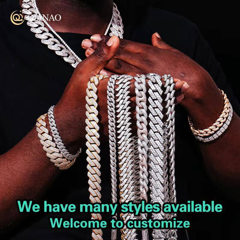 High Quality Solid Cuban Hip Hop Jewelry 8-15mm 925 Silver VVS Moissanite Diamond Iced Out Cuban Link Chain Bracelet for Men